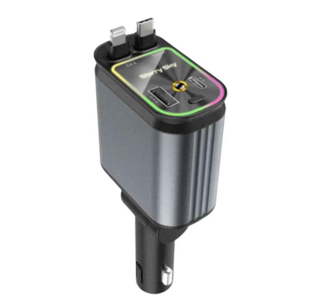 מטען רכב מהיר 120W – 4 ב-1 עם תאורת LED | USB + USB-C