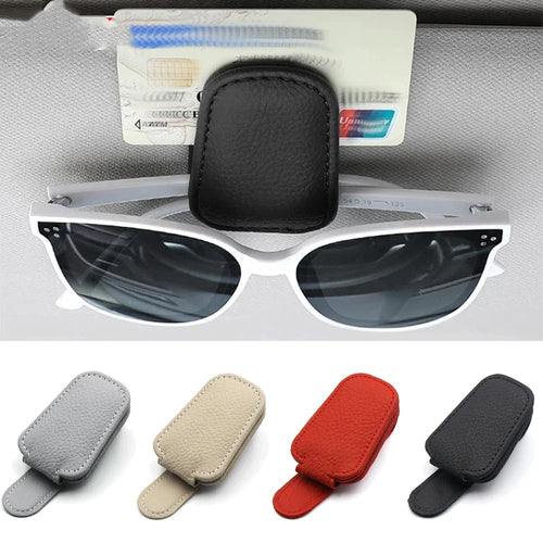 AutoPlus magnetic PU leather car sun visor sunglasses holder