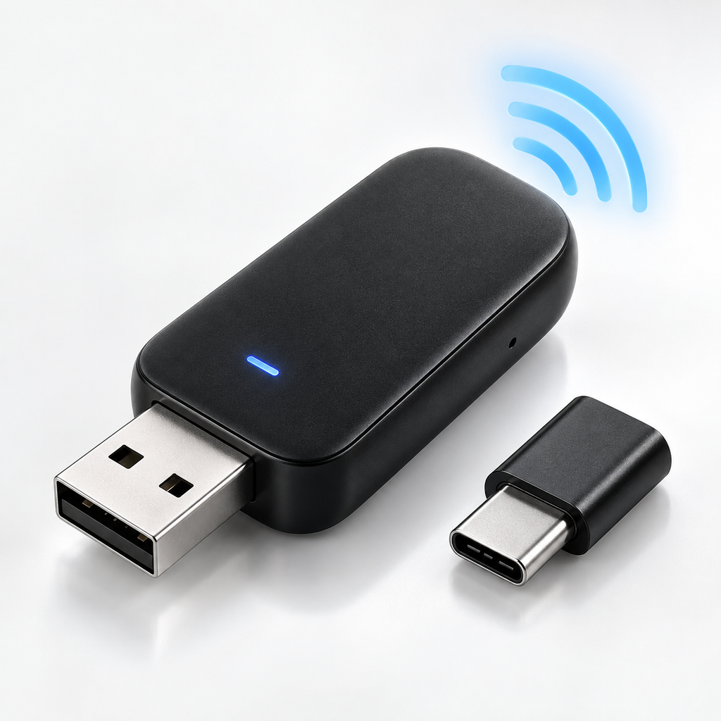 AutoPlus 2-in-1 wireless CarPlay and Android Auto adapter with USB-C adapter